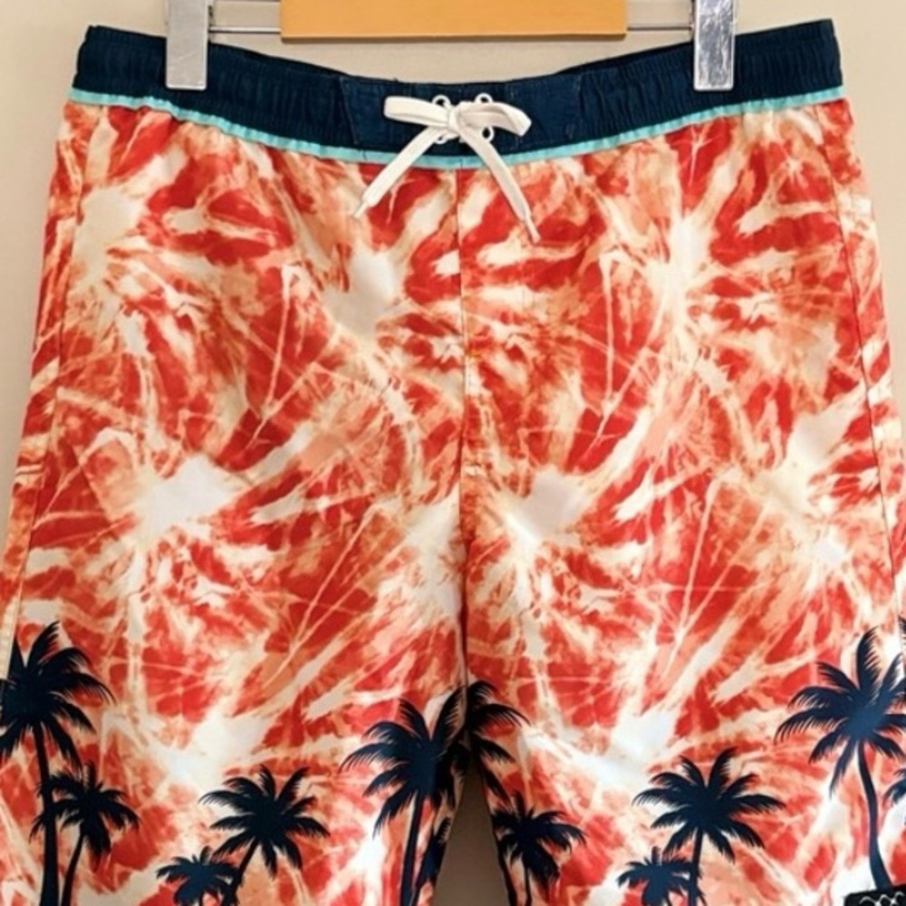 Big Chill Orange Tie-Dye Swim Trunks w Navy Palm Tree Design – Size XL - Picture 3 of 12